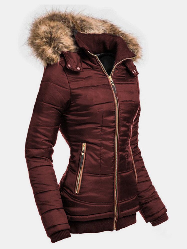 Manteau À Capuche Avec Col En Fausse Fourrure Et Fermeture Éclair Pour Femme Avec Poche