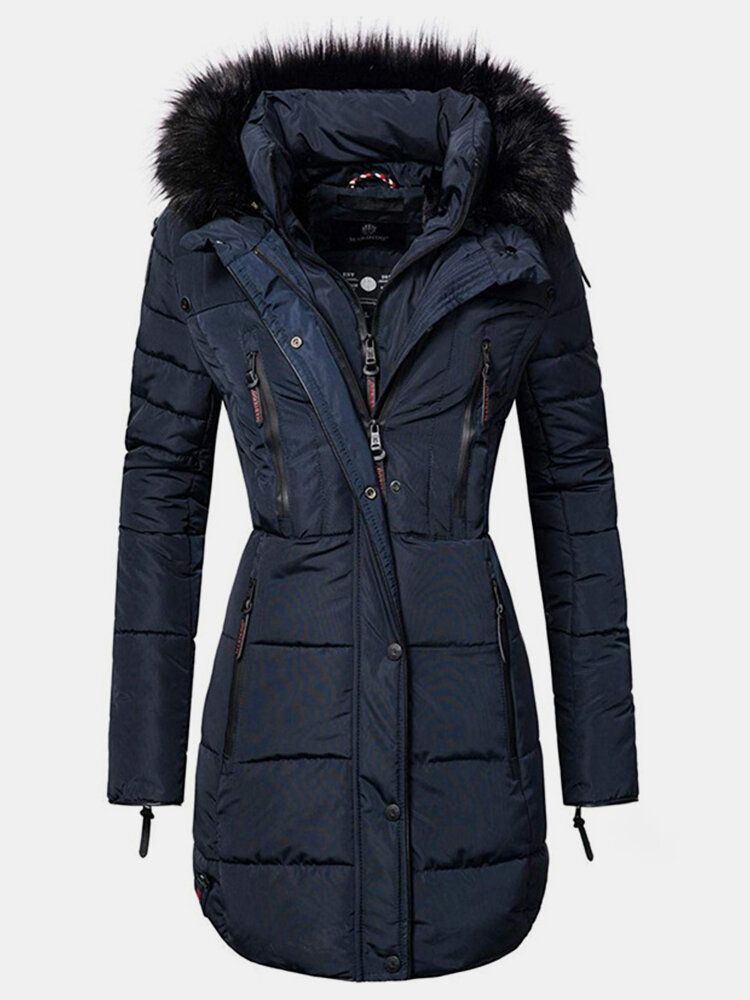 Manteau À Capuche Avec Col En Fausse Fourrure Et Poches Multiples Pour Femmes