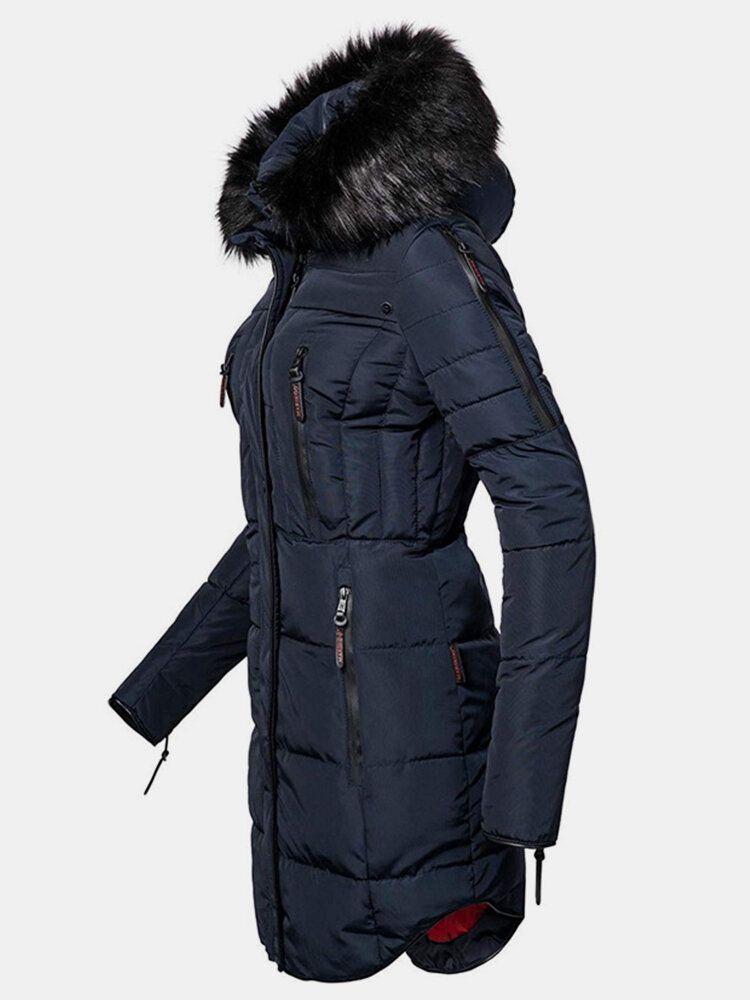 Manteau À Capuche Avec Col En Fausse Fourrure Et Poches Multiples Pour Femmes