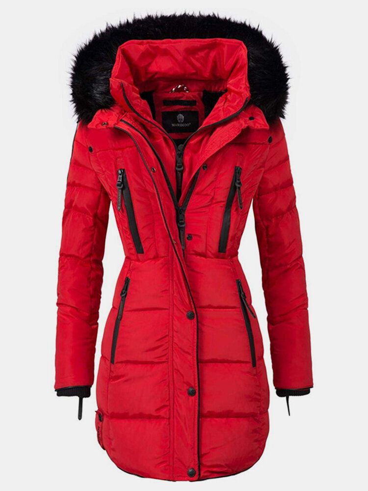 Manteau À Capuche Avec Col En Fausse Fourrure Et Poches Multiples Pour Femmes