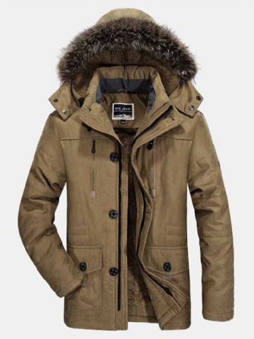 Manteau À Capuche Détachable Avec Col En Fausse Fourrure Et Doublure Polaire Pour Hommes