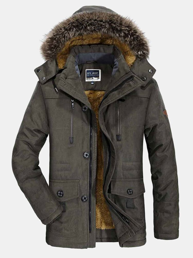 Manteau À Capuche Détachable Avec Col En Fausse Fourrure Et Doublure Polaire Pour Hommes