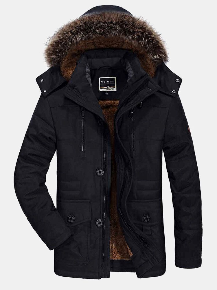 Manteau À Capuche Détachable Avec Col En Fausse Fourrure Et Doublure Polaire Pour Hommes