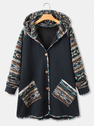 Manteau À Capuche Patchwork Imprimé Motif Ethnique Vintage Pour Femme Avec Poche