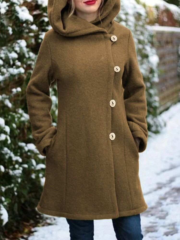 Manteau Chaud De Couleur Unie À Capuche Pour Femmes