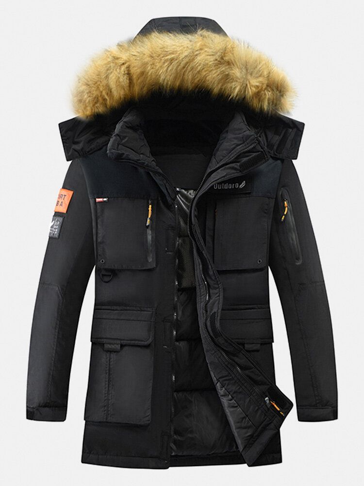 Manteau D'hiver Chaud Épais À Capuche En Fourrure Multi-poches Pour Homme