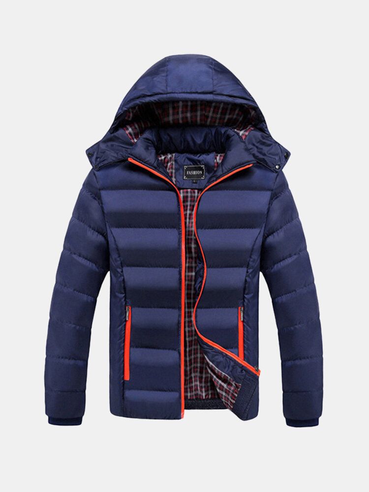 Manteau D'hiver Épais À Capuche De Couleur Unie Pour Hommes