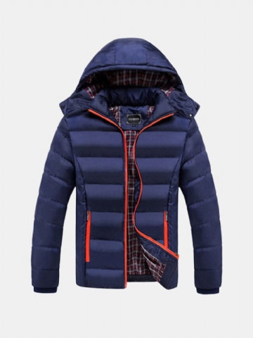 Manteau D'hiver Épais À Capuche De Couleur Unie Pour Hommes