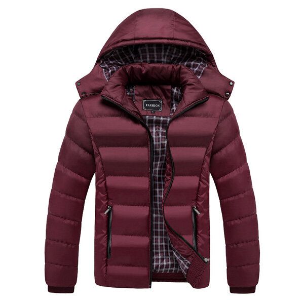 Manteau D'hiver Épais À Capuche De Couleur Unie Pour Hommes