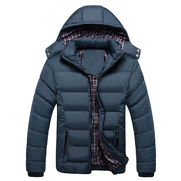 Manteau D'hiver Épais À Capuche De Couleur Unie Pour Hommes