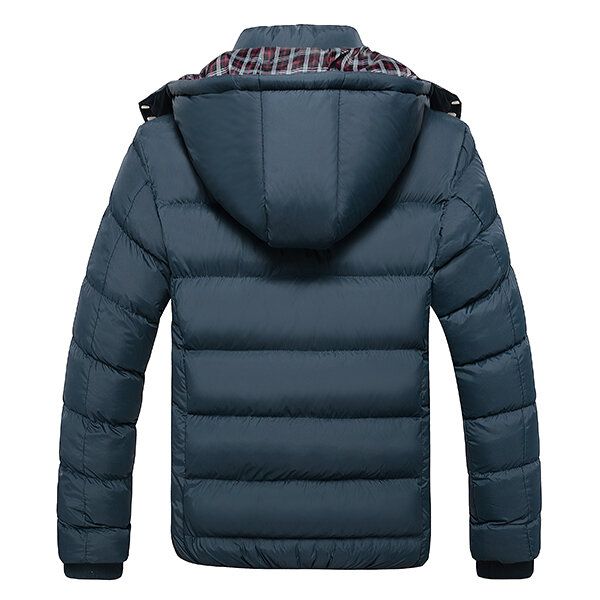 Manteau D'hiver Épais À Capuche De Couleur Unie Pour Hommes