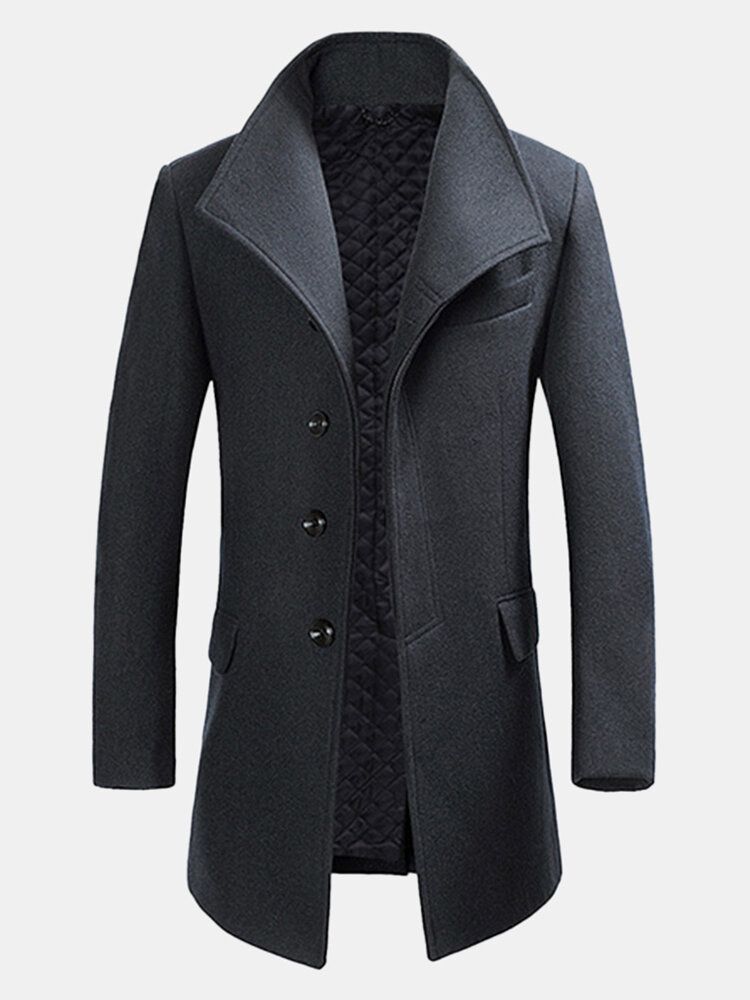 Manteau D'hiver En Laine Mélangée À Simple Boutonnage Pour Hommes Manteau De Couleur Unie À La Mode