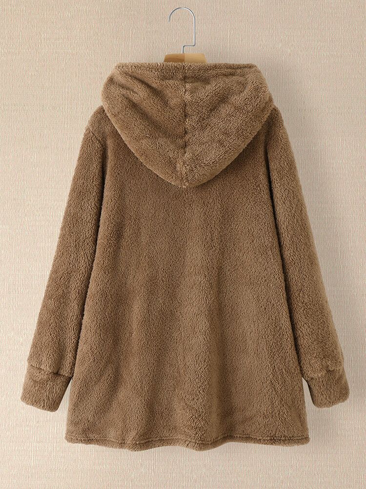 Manteau En Peluche Pour Femme Avec Poches Latérales Ouvertes Sweat À Capuche Décontracté