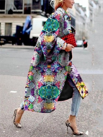 Manteau À Revers Décontracté À Manches Longues Et Imprimé Floral Pour Femmes