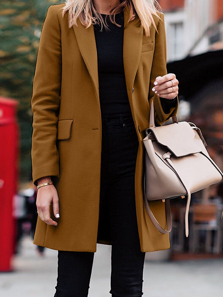 Manteau À Revers Uni À Manches Longues Pour Femmes