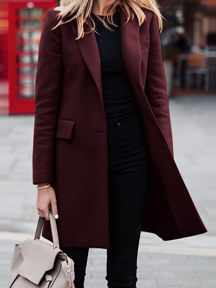 Manteau À Revers Uni À Manches Longues Pour Femmes