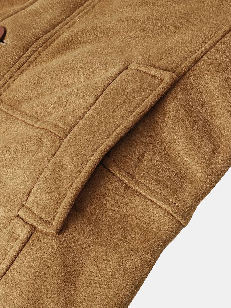 Manteaux En Laine Mi-longs Chauds De Couleur Unie Pour Hommes Avec Poche