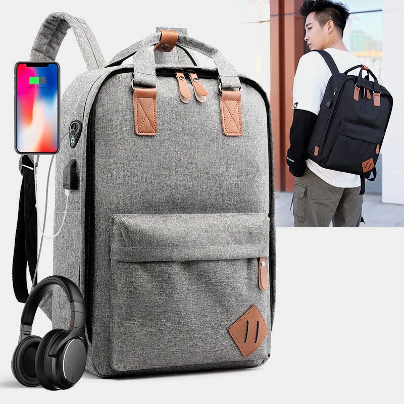 Men 3pcs Usb Charging Earphone Hole 15.6 Inch Laptop Bag Multifunction Backpack