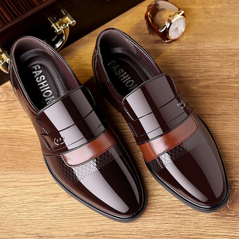 Men Brief Bout Pointu Non Slip Splicing Slip On Business Dress Shoes