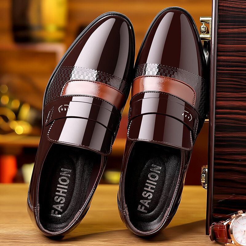 Men Brief Bout Pointu Non Slip Splicing Slip On Business Dress Shoes