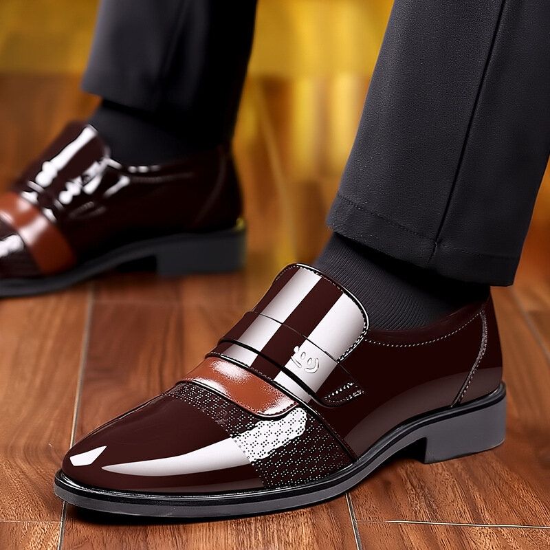 Men Brief Bout Pointu Non Slip Splicing Slip On Business Dress Shoes