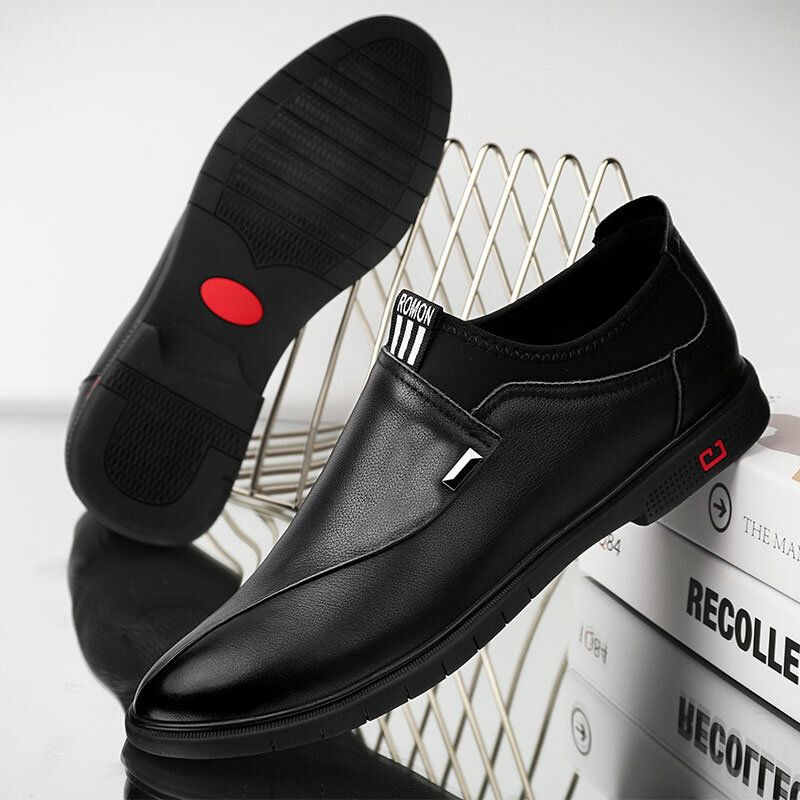 Men Brief Leather Pure Color Stitching Slip-on Business Formal Mocassins Chaussures