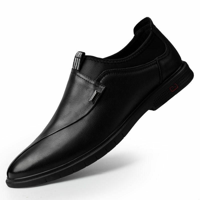 Men Brief Leather Pure Color Stitching Slip-on Business Formal Mocassins Chaussures