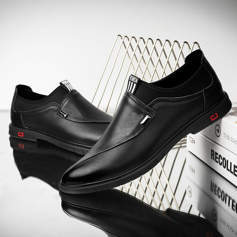 Men Brief Leather Pure Color Stitching Slip-on Business Formal Mocassins Chaussures