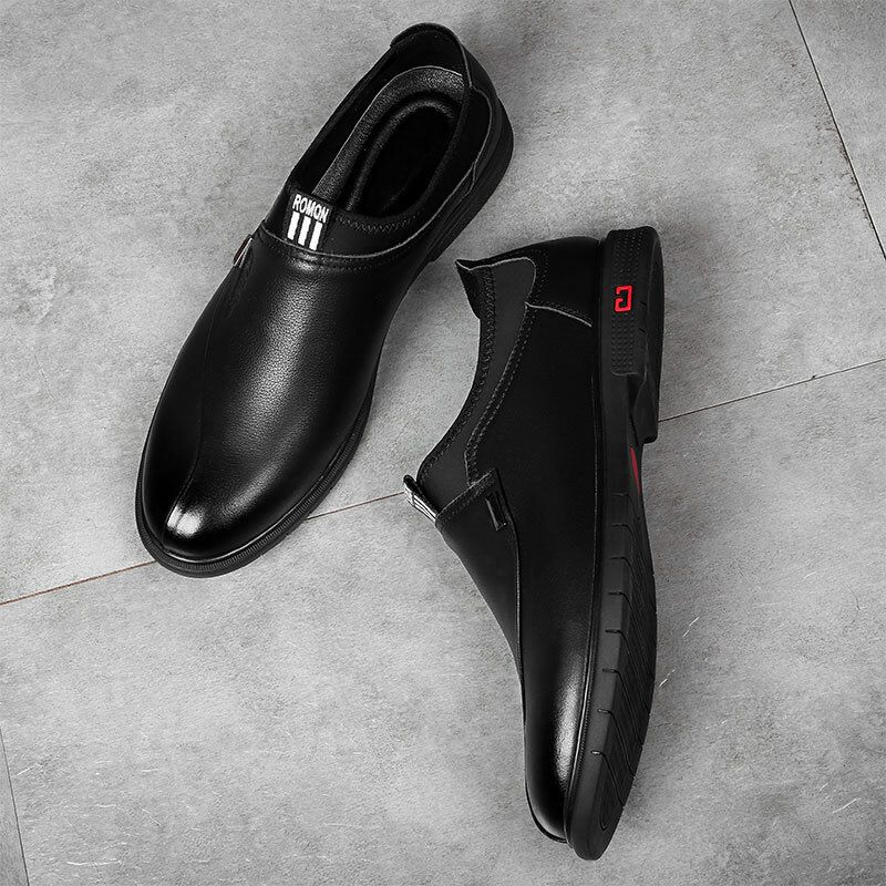 Men Brief Leather Pure Color Stitching Slip-on Business Formal Mocassins Chaussures