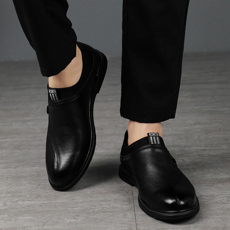 Men Brief Leather Pure Color Stitching Slip-on Business Formal Mocassins Chaussures