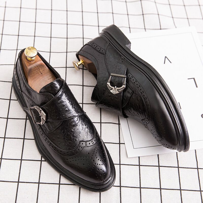 Men Broguo Retro Metal Buckle Comfy Wearable Formal Business Casual Shoes