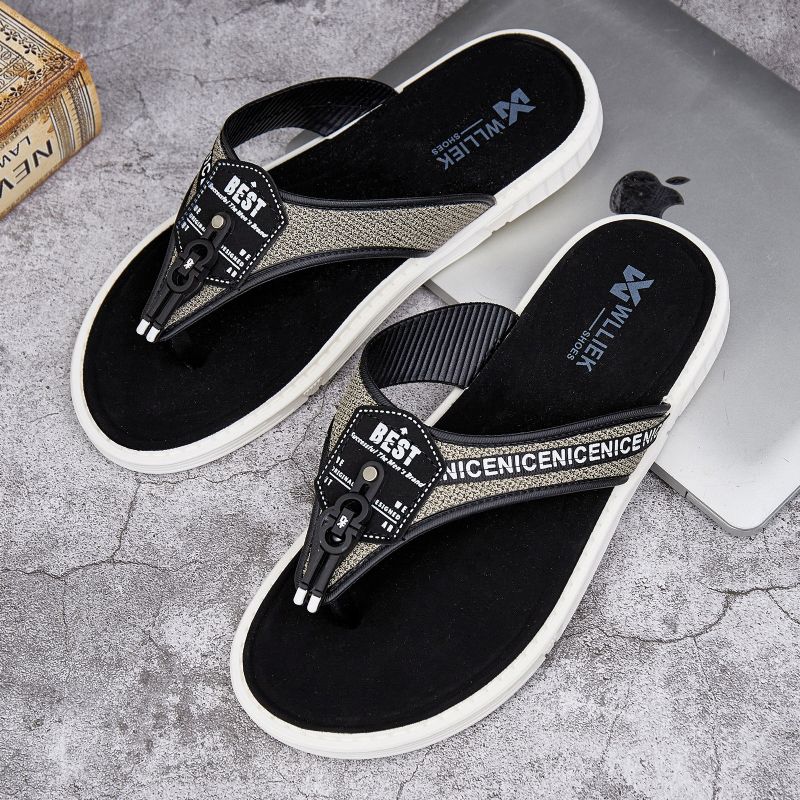 Men Casual Outdoor Denim Fabric Slip On Beach Flip Flop Pantoufles