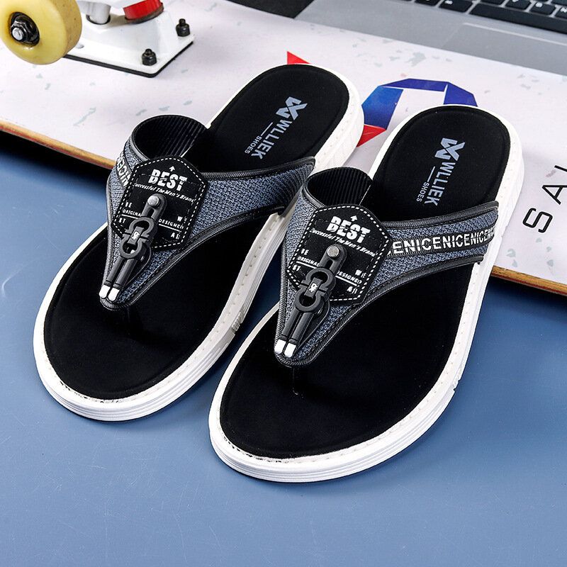 Men Casual Outdoor Denim Fabric Slip On Beach Flip Flop Pantoufles