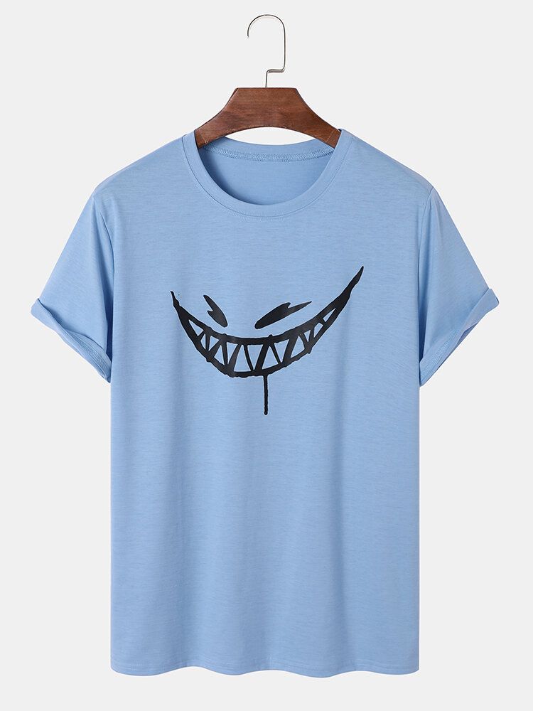 Men Evils Smile Print Hem Cuff T-shirts À Col Ras Du Cou Assortis Pour La Peau