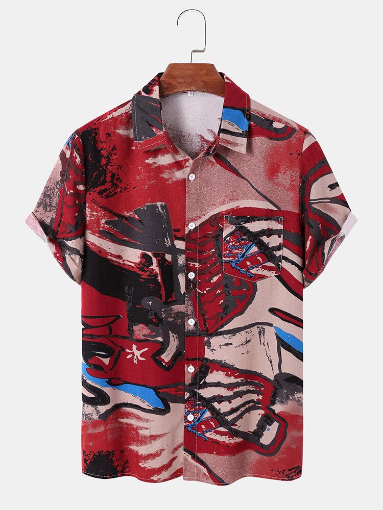 Men Graffiti Sketches Print Pocket Soft All Matched Skin Friendly Shirts