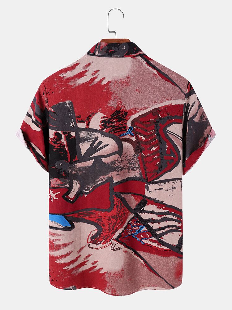 Men Graffiti Sketches Print Pocket Soft All Matched Skin Friendly Shirts