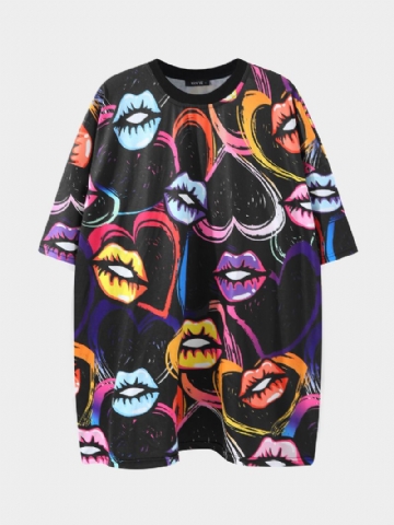 Men Heart Lip All Over Print T-shirt À Manches Courtes Pour Loisirs Super Doux Pour La Peau