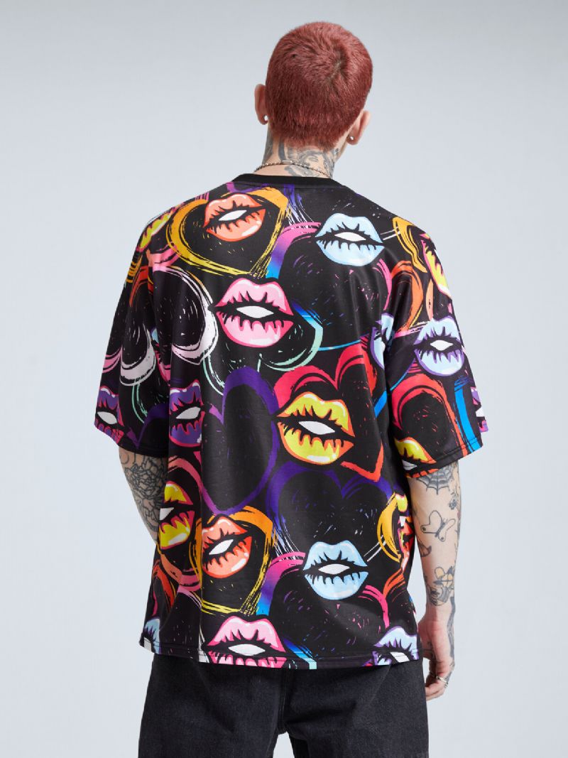 Men Heart Lip All Over Print T-shirt À Manches Courtes Pour Loisirs Super Doux Pour La Peau