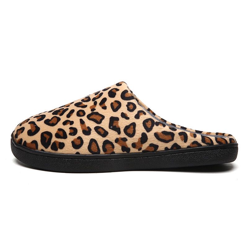 Men Leopard Cotton Warm Non Slip Wearable Sole Slip-on Home Slipper