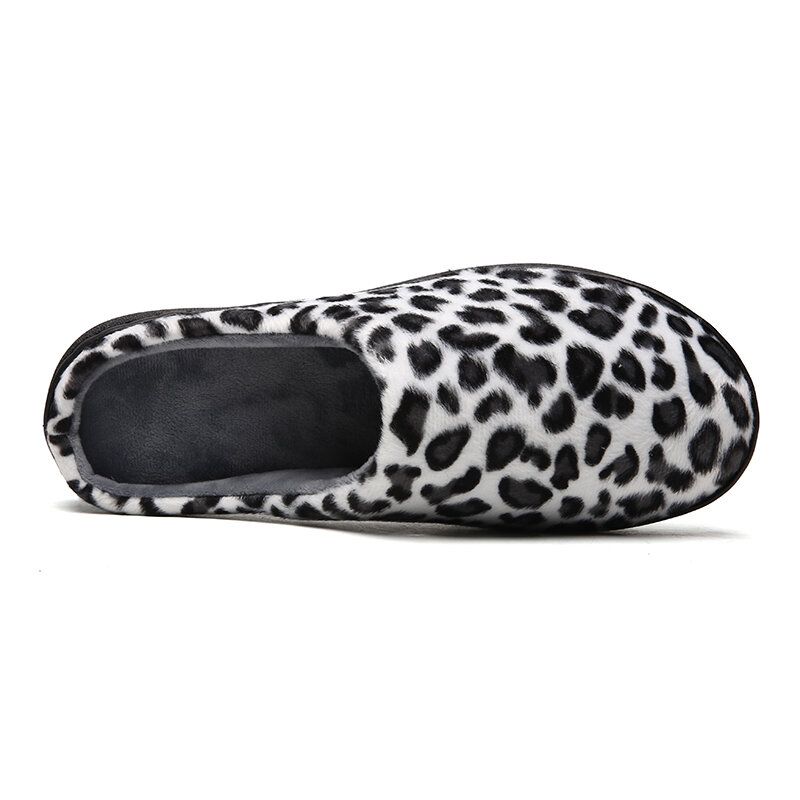 Men Leopard Cotton Warm Non Slip Wearable Sole Slip-on Home Slipper