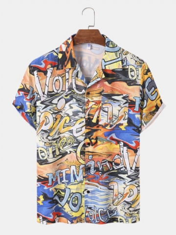 Men Letter Graffiti Single Pocket Leisure All Matched Skin Friendly Shirts