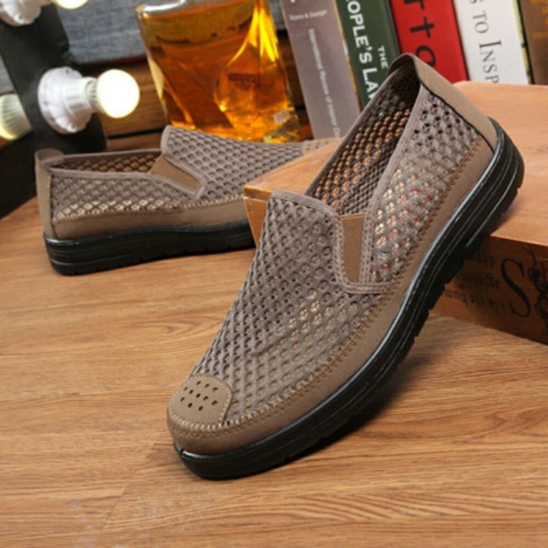 Men Mesh Respirant Non Slip Comfy Bottom Slip On Old Peking Casual Shoes