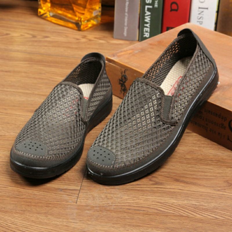 Men Mesh Respirant Non Slip Comfy Bottom Slip On Old Peking Casual Shoes