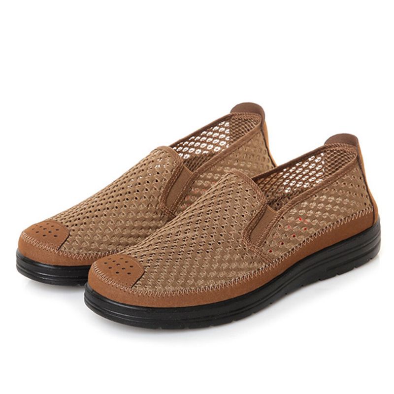 Men Mesh Respirant Non Slip Comfy Bottom Slip On Old Peking Casual Shoes