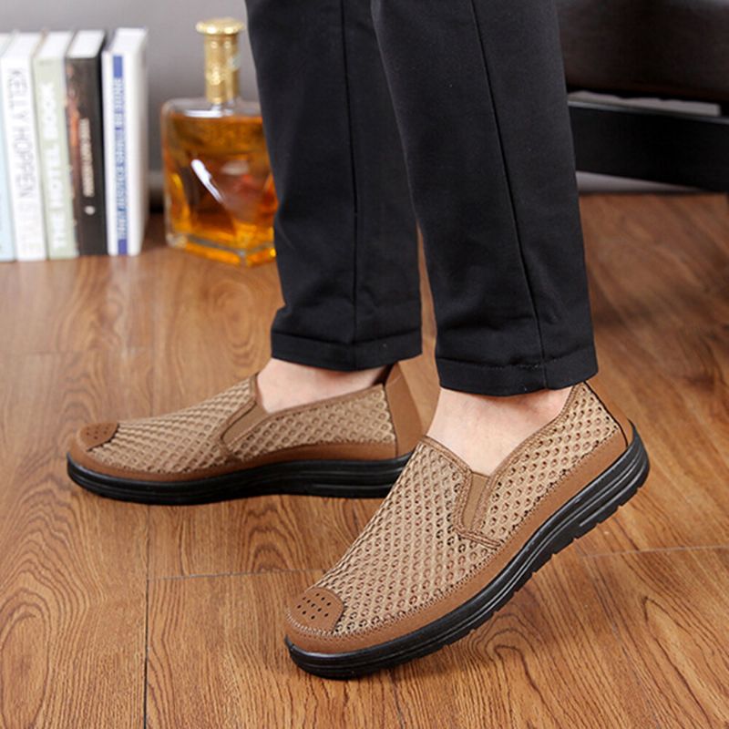 Men Mesh Respirant Non Slip Comfy Bottom Slip On Old Peking Casual Shoes