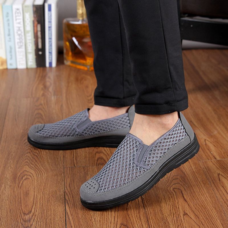 Men Mesh Respirant Non Slip Comfy Bottom Slip On Old Peking Casual Shoes