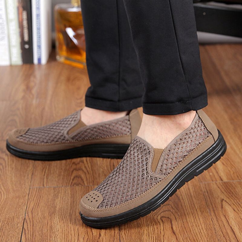 Men Mesh Respirant Non Slip Comfy Bottom Slip On Old Peking Casual Shoes