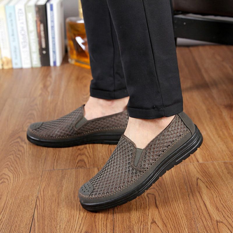 Men Mesh Respirant Non Slip Comfy Bottom Slip On Old Peking Casual Shoes