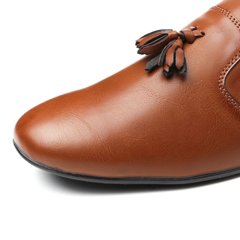 Men Non Slip Tassel Decoration Slip On Casual Leather Oxfords