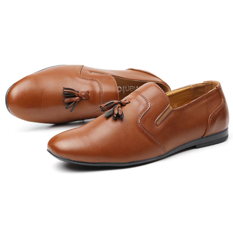 Men Non Slip Tassel Decoration Slip On Casual Leather Oxfords